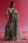 Taisha_Silver Saree Pure Zari Tissue Silk Embroidery Aago Stripe Woven With Blouse _Online_at_Aza_Fashions