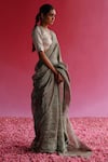 Buy_Taisha_Silver Saree Pure Zari Tissue Silk Embroidery Aago Stripe Woven With Blouse _Online_at_Aza_Fashions