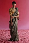 Buy_Taisha_Gold Saree Pure Zari Tissue Silk Aago Stripe Woven With Blouse  _at_Aza_Fashions