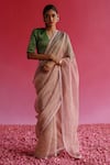 Buy_Taisha_Pink Embroidery Thread Sharad Border Saree With Satin Petticoat _at_Aza_Fashions