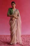 Taisha_Pink Embroidery Thread Sharad Border Saree With Satin Petticoat _Online_at_Aza_Fashions