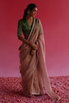 Taisha_Pink Embroidery Thread Sharad Border Saree With Satin Petticoat _at_Aza_Fashions