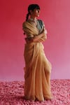 Taisha_Yellow Embroidery Thread Sharad Crushed Zari Tissue Silk Saree With Petticoat _at_Aza_Fashions