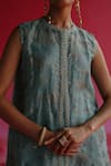 Shop_Taisha_Blue Pure Linen Silk Handloom Woven Sequin Round Neck Pushti Jacket Kurta _Online_at_Aza_Fashions