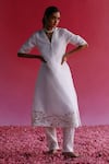 Buy_Taisha_White Linen, Silk Sequins, Zari V-neck Palash Pure Handloom Kurta _at_Aza_Fashions