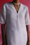 Taisha_White Linen, Silk Sequins, Zari V-neck Palash Pure Handloom Kurta _Online_at_Aza_Fashions