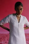 Buy_Taisha_White Linen, Silk Sequins, Zari V-neck Palash Pure Handloom Kurta _Online_at_Aza_Fashions