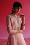 Taisha_Pink Pure Tissue Silk Placement Embroidery Kaljo Floral Placket Kurta _at_Aza_Fashions