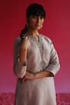 Buy_Taisha_Grey Pure Zari Tissue Silk Placement Kaljo Flower Placket Kurta  _Online_at_Aza_Fashions