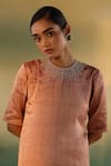 Shop_Taisha_Pink Pure Zari Tissue Silk Placement Embroidery Manjari Work Kurta  _Online_at_Aza_Fashions