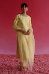 Shop_Taisha_Yellow Pure Zari Tissue Silk Placement Manjari Floral Work Kurta  _Online_at_Aza_Fashions