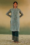 Buy_Taisha_Green Kurta Pure Linen Silk Handloom Sequin Weave Fabric Pattern With Pant _at_Aza_Fashions