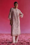 Buy_Taisha_Pink Linen, Silk Embroidery Mandarin Collar Bagh Kurta _at_Aza_Fashions
