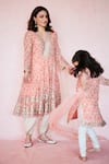 Buy_Gopi Vaid_Pink Kurta Georgette Printed Bouquet Nusrat Floral And Dhoti Pant Set _at_Aza_Fashions