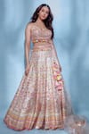 Buy_Gopi Vaid_Ivory Blouse Tussar Embroidery Floral Scoop Neck Rakul Mirror Lehenga Set_at_Aza_Fashions