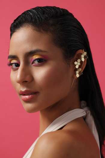 Shop_Varnika Arora_Gold Plated Cut Work Poppy Floral Pattern Earrings _Online_at_Aza_Fashions