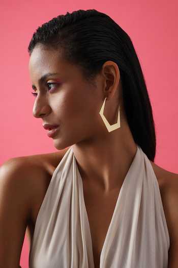 Buy_Varnika Arora_Gold Plated Espoir Geometric Pattern Hoops _Online_at_Aza_Fashions