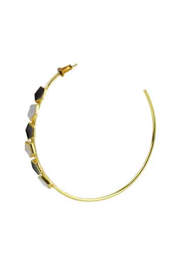 Varnika Arora_Gold Plated Pearls Dahlia Geometric Pattern Hoops _Online_at_Aza_Fashions