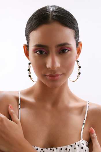 Shop_Varnika Arora_Gold Plated Pearls Dahlia Geometric Pattern Hoops _Online_at_Aza_Fashions