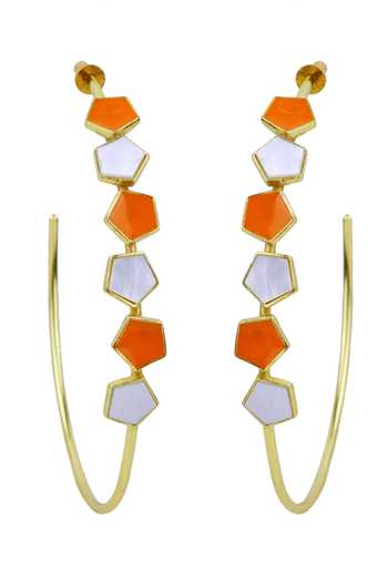 Buy_Varnika Arora_Gold Plated Dahlia Geometric Pattern Hoops _at_Aza_Fashions