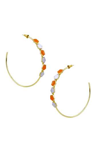 Shop_Varnika Arora_Gold Plated Dahlia Geometric Pattern Hoops _at_Aza_Fashions
