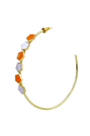 Varnika Arora_Gold Plated Dahlia Geometric Pattern Hoops _Online_at_Aza_Fashions
