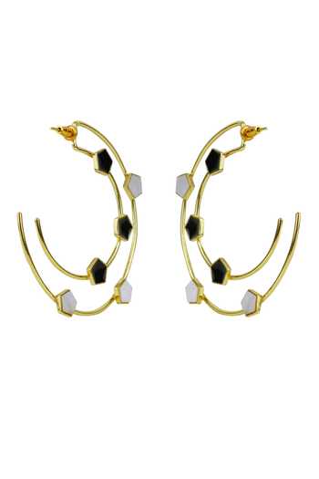 Varnika Arora_Gold Plated Pearls Magnolia Geometric Pattern Hoops _Online_at_Aza_Fashions