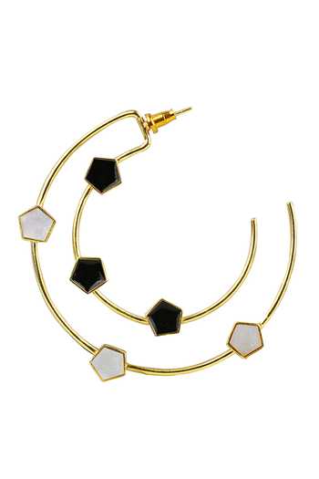 Buy_Varnika Arora_Gold Plated Pearls Magnolia Geometric Pattern Hoops _Online_at_Aza_Fashions