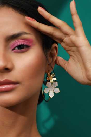 Varnika Arora_Gold Plated Pearls Freyja Floral Pattern Hoops _Online_at_Aza_Fashions