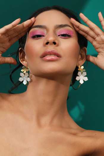 Buy_Varnika Arora_Gold Plated Pearls Freyja Floral Pattern Hoops _Online_at_Aza_Fashions
