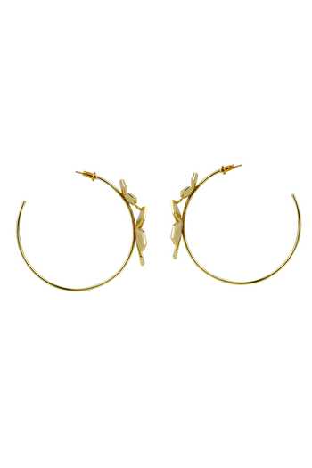 Shop_Varnika Arora_Gold Plated Pearls Freyja Floral Pattern Hoops _Online_at_Aza_Fashions