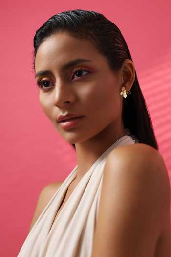 Varnika Arora_Gold Plated Adler Floral Pattern Studs _Online_at_Aza_Fashions