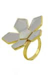 Shop_Varnika Arora_Gold Plated Pearls Willow Floral Pattern Ring _at_Aza_Fashions