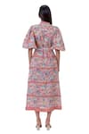 Shop_Gaya_Multi Color Linen Printed Floral Notched Midi Dress _at_Aza_Fashions