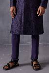 Arjan Dugal_Blue Chanderi Embroidered Thread Work Bageecha Achkan Set _Online_at_Aza_Fashions