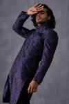Shop_Arjan Dugal_Blue Chanderi Embroidered Thread Work Bageecha Achkan Set _Online_at_Aza_Fashions