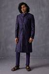 Shop_Arjan Dugal_Blue Chanderi Embroidered Thread Work Bageecha Achkan Set _at_Aza_Fashions