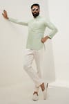 Buy_Arjan Dugal_Green Chanderi Silk Plain Kurta And Pant Set _at_Aza_Fashions