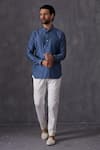 Shop_Arjan Dugal_Blue Chanderi Silk, Cotton Satin, Cotton, Lycra Cut Asymmetric Kurta And Pant Set _at_Aza_Fashions
