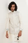 Shop_Arjan Dugal_Ivory Chanderi Silk, Cotton, Lycra Solid Kurta Set _Online_at_Aza_Fashions
