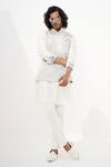 Shop_Arjan Dugal_Ivory Chanderi Silk, Cotton, Lycra Solid Kurta Set _at_Aza_Fashions