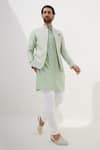 Buy_Arjan Dugal_Green Chanderi Silk Plain Short Kurta Set _at_Aza_Fashions