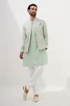 Shop_Arjan Dugal_Green Chanderi Silk Plain Short Kurta Set _at_Aza_Fashions