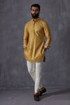 Buy_Arjan Dugal_Yellow Chanderi Silk, Satin, Embroidery Kurta And Pant Set _at_Aza_Fashions