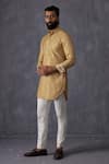 Shop_Arjan Dugal_Yellow Chanderi Silk, Satin, Embroidery Kurta And Pant Set _Online_at_Aza_Fashions