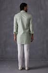 Shop_Arjan Dugal_Green Chanderi Silk, Cotton Satin, Cotton, Lycra Embroidery Sage Kurta Set _at_Aza_Fashions