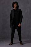 Shop_Arjan Dugal_Black Chanderi Silk, Cotton Satin, Cotton, Lycra Embroidery Kurta Set _at_Aza_Fashions