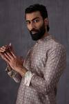 Buy_Arjan Dugal_Grey Chanderi Silk Embroidered Cross Stitch Thread Work Kurta Set 