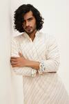 Arjan Dugal_Ivory Cotton, Silk, Georgette, Lycra Embroidery Floral Kurta With Pant _at_Aza_Fashions