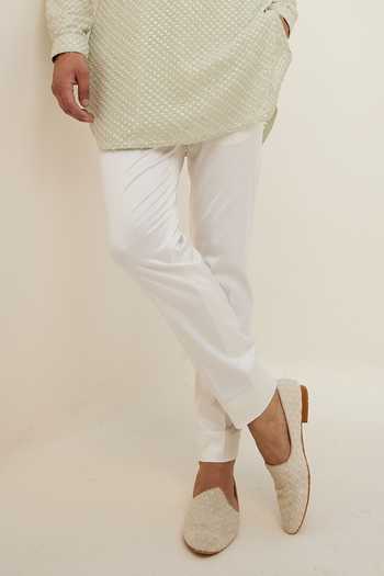 Arjan Dugal_Green Silk Organza, Cotton, Lycra Embroidery Angular Stripe Kurta With Pant _Online_at_Aza_Fashions